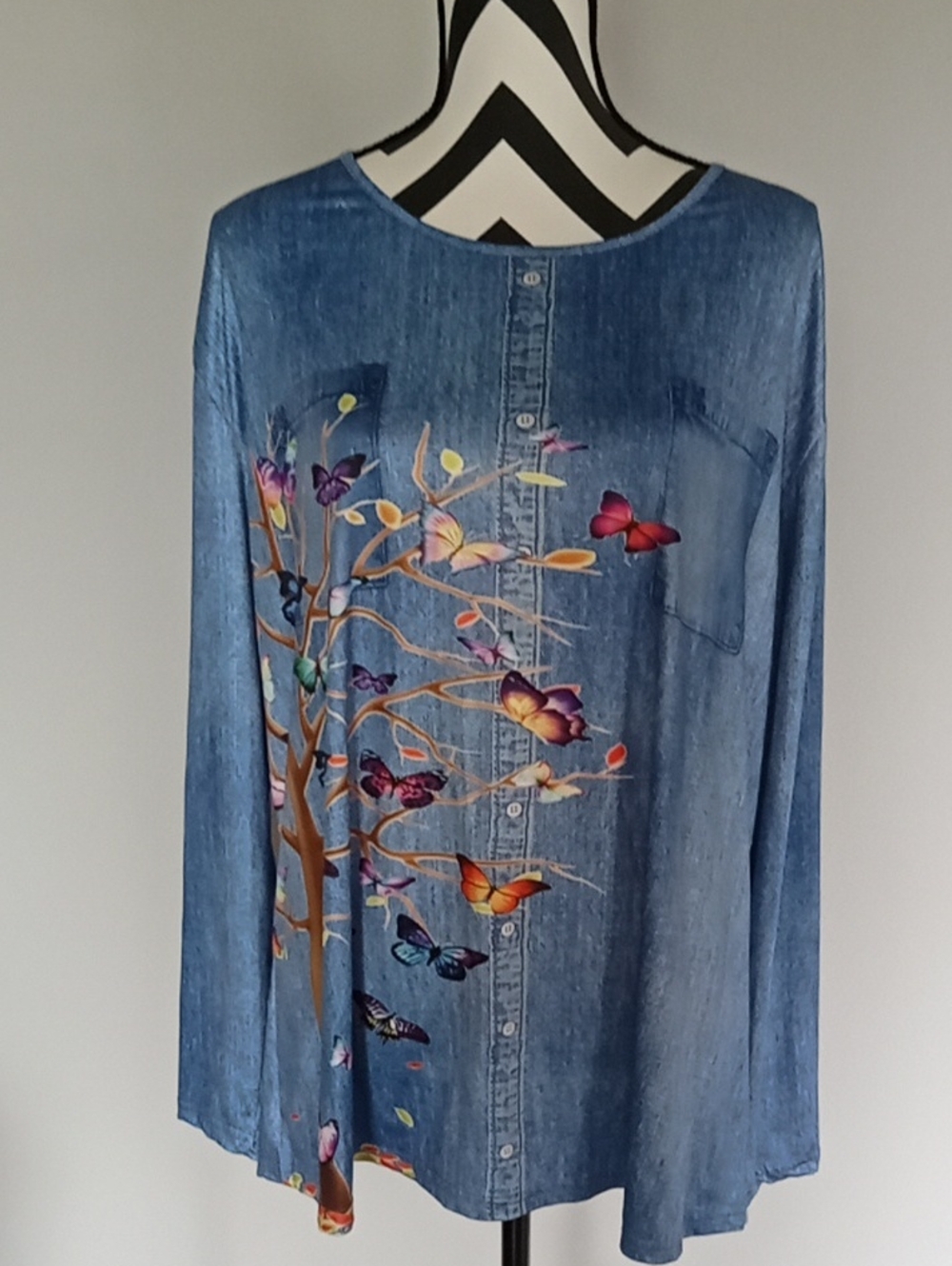 Butterfly 2X Denim Look Top
